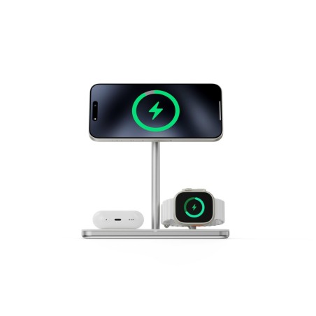 Soporte base de carga inalambrico 3en1 magsafe plata linq carga magnética qi2/ certificación mfi para apple watch