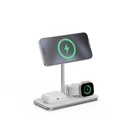 Soporte base de carga inalambrico 3en1 magsafe plata linq carga magnética qi2/ certificación mfi para apple watch