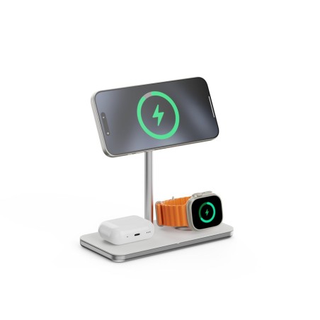 Soporte base de carga inalambrico 3en1 magsafe plata linq carga magnética qi2/ certificación mfi para apple watch