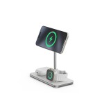 Soporte base de carga inalambrico 3en1 magsafe plata linq carga magnética qi2/ certificación mfi para apple watch