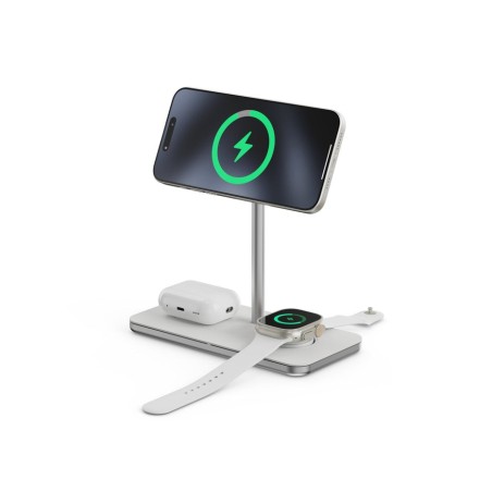 Soporte base de carga inalambrico 3en1 magsafe plata linq carga magnética qi2/ certificación mfi para apple watch