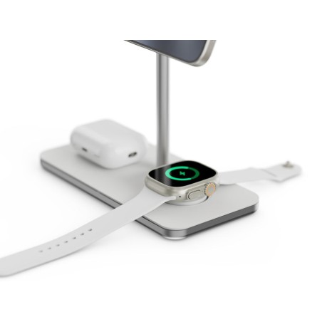 Soporte base de carga inalambrico 3en1 magsafe plata linq carga magnética qi2/ certificación mfi para apple watch