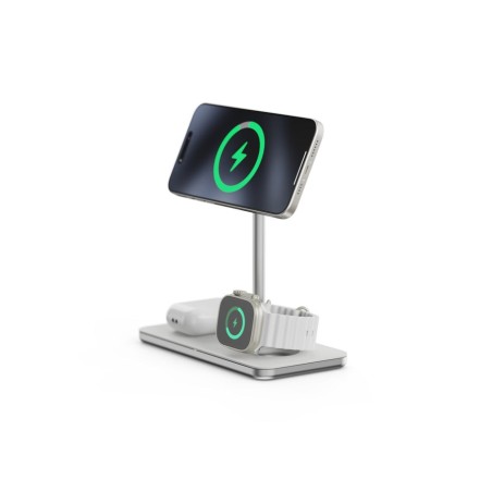Soporte base de carga inalambrico 3en1 magsafe plata linq carga magnética qi2/ certificación mfi para apple watch