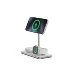 Soporte base de carga inalambrico 3en1 magsafe plata linq carga magnética qi2/ certificación mfi para apple watch