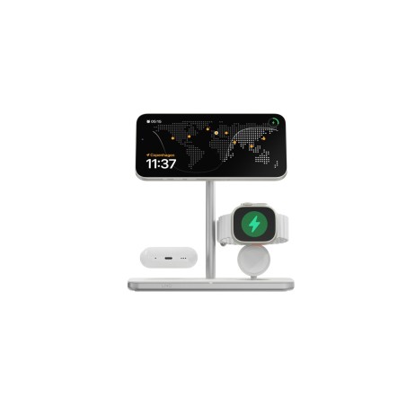 Soporte base de carga inalambrico 3en1 magsafe plata linq carga magnética qi2/ certificación mfi para apple watch