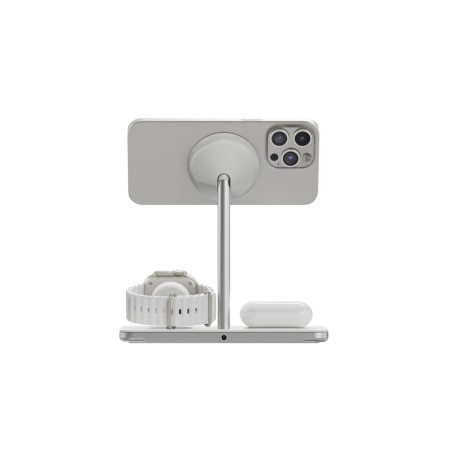 Soporte base de carga inalambrico 3en1 magsafe plata linq carga magnética qi2/ certificación mfi para apple watch