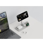 Soporte base de carga inalambrico 3en1 magsafe plata linq carga magnética qi2/ certificación mfi para apple watch