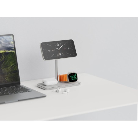 Soporte base de carga inalambrico 3en1 magsafe plata linq carga magnética qi2/ certificación mfi para apple watch