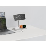 Soporte base de carga inalambrico 3en1 magsafe plata linq carga magnética qi2/ certificación mfi para apple watch