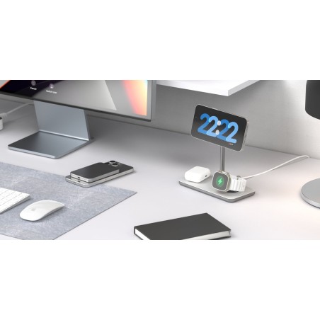 Soporte base de carga inalambrico 3en1 magsafe plata linq carga magnética qi2/ certificación mfi para apple watch