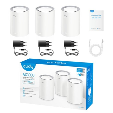 Cudy ax3000 pack de 3 sistemas wifi 6 mesh ax3000 2.5g dual band - admite ancho de banda de 20/40/80/160mhz - 1x puerto