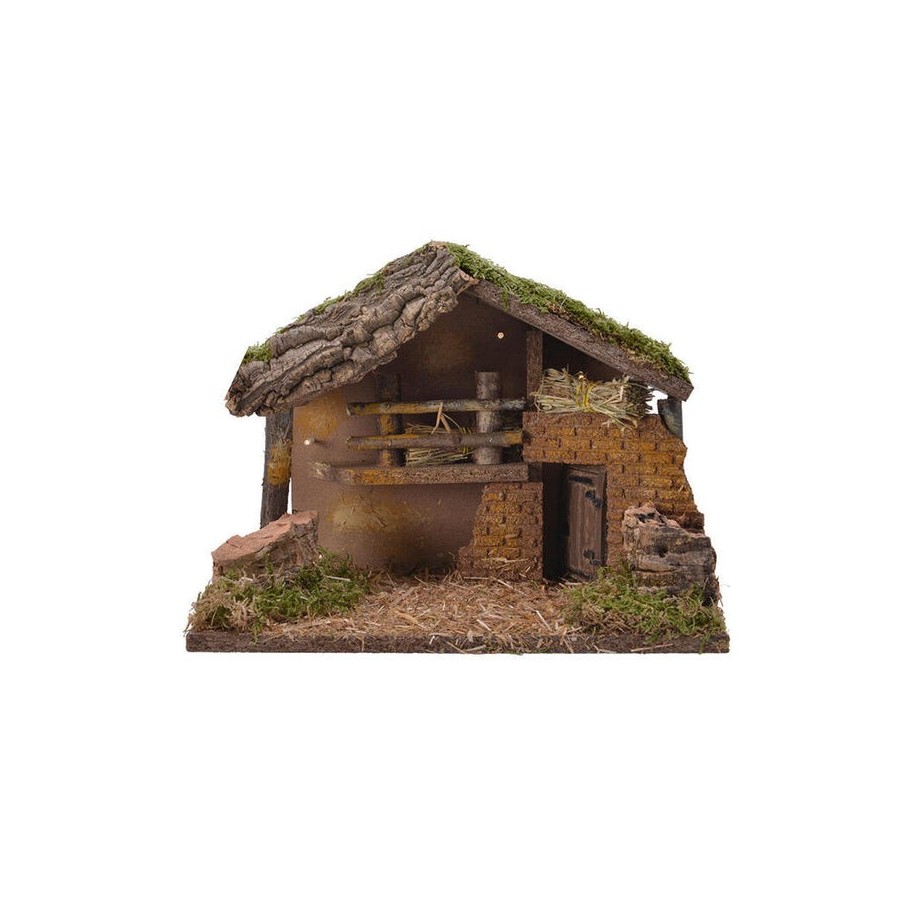 Casa para belen con led y musgo 32x16x24cm