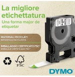 Cinta rotuladora autoadhesiva dymo d1 12mm x 7 metros de longitud para rotuladoras label manager, blanco sobre negro