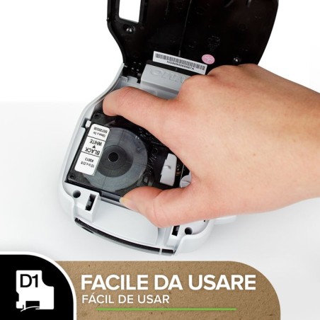 Cinta rotuladora autoadhesiva dymo d1 12mm x 7 metros de longitud para rotuladoras label manager, blanco sobre negro