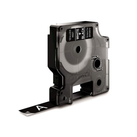 Cinta rotuladora autoadhesiva dymo d1 12mm x 7 metros de longitud para rotuladoras label manager, blanco sobre negro