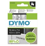 Cinta rotuladora autoadhesiva dymo d1 12mm x 7 metros de longitud para rotuladoras label manager, negro sobre transparente