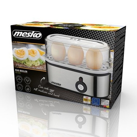 Mesko home ms 4485 cuecehuevos 3 huevos 210 w negro, plata, transparente