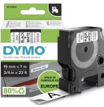 Cinta rotuladora autoadhesiva dymo d1 19mm x 7 metros de longitud para rotuladoras label manager, negro sobre blanco