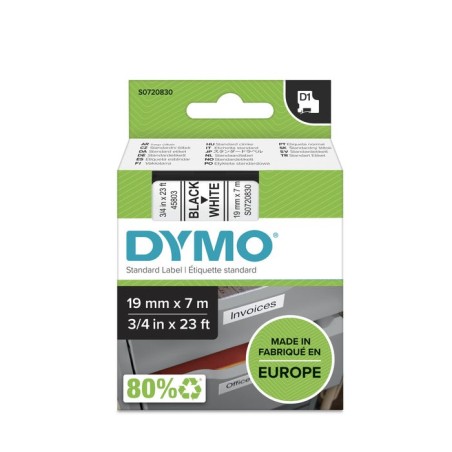 Cinta rotuladora autoadhesiva dymo d1 19mm x 7 metros de longitud para rotuladoras label manager, negro sobre blanco