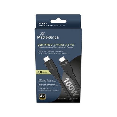 Cable mediarange mrcs218  usb usb 3.2 gen 1 (3.1 gen 1) 3 m usb c negro