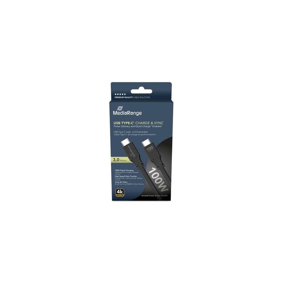 Cable mediarange mrcs218  usb usb 3.2 gen 1 (3.1 gen 1) 3 m usb c negro