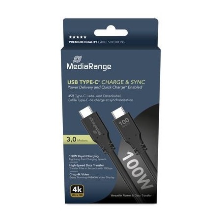 Cable mediarange mrcs218  usb usb 3.2 gen 1 (3.1 gen 1) 3 m usb c negro