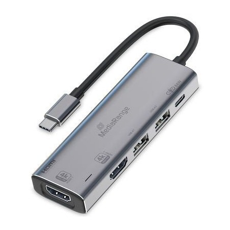 Hub  mediarange  usb-c 5 in 1 multiport adaptador, plata