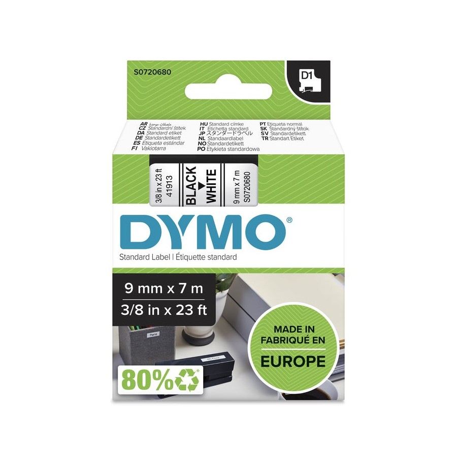Cinta rotuladora autoadhesiva dymo d1 negro-blanco 9mm x 7 metros para rotuladoras label manager