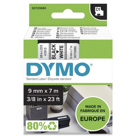 Cinta rotuladora autoadhesiva dymo d1 negro-blanco 9mm x 7 metros para rotuladoras label manager