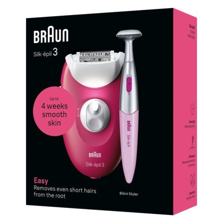 Depiladora braun se3-202 silk épil 3, rosa blanca