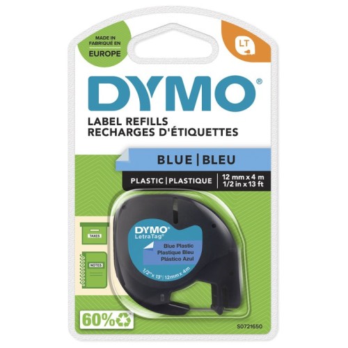 Cinta rotuladora autoadhesiva dymo plastico negro-azul 12mm x 4 metros para rotuladoras letratag
