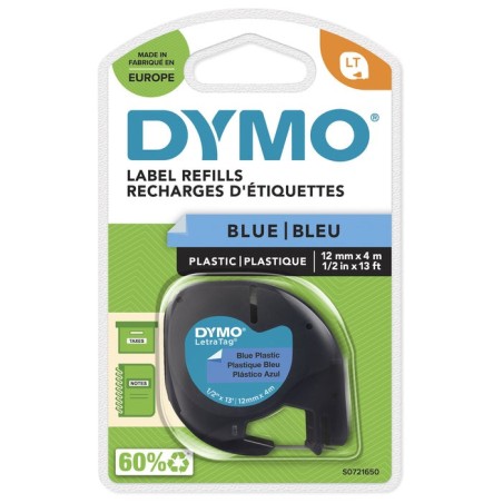 Cinta rotuladora autoadhesiva dymo plastico negro-azul 12mm x 4 metros para rotuladoras letratag