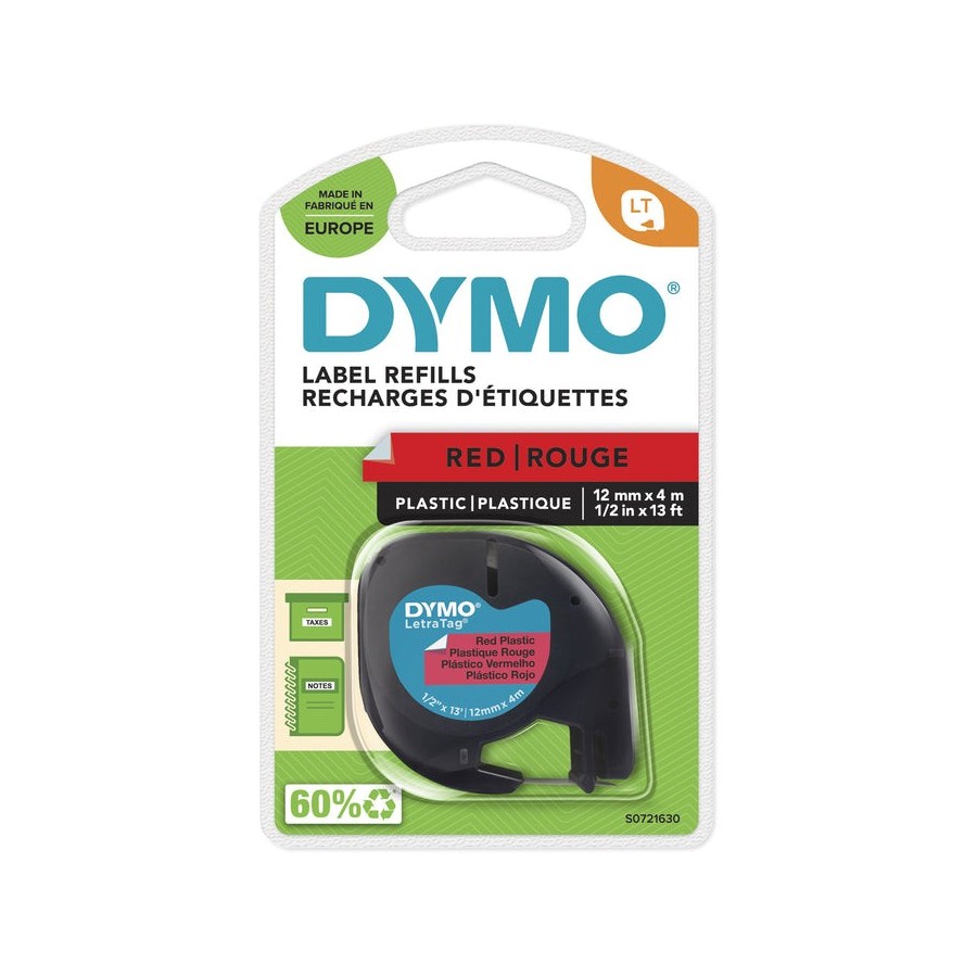 Cinta rotuladora adhesiva de plástico dymo 91203 para letratag 12mm x 4m negra-roja