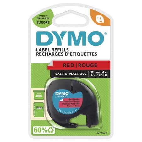 Cinta rotuladora adhesiva de plástico dymo 91203 para letratag 12mm x 4m negra-roja