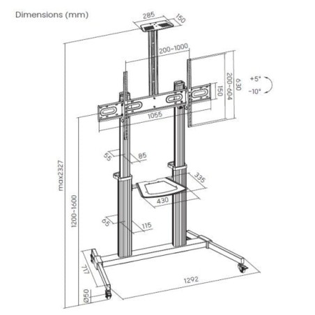 Soporte de suelo con ruedas equip para pantallas de 60-100" color plata max.vesa 1000x400
