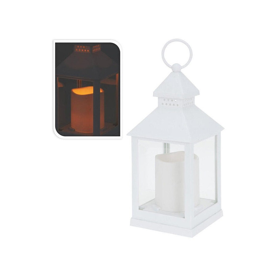 Farol con vela de led 10.5x10.5x23cm blanco