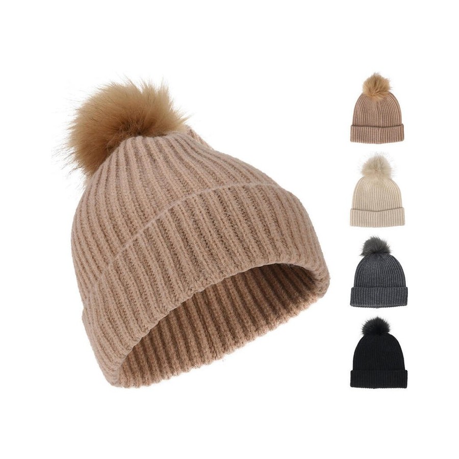 Gorro de punto con borla, colores variados. basics