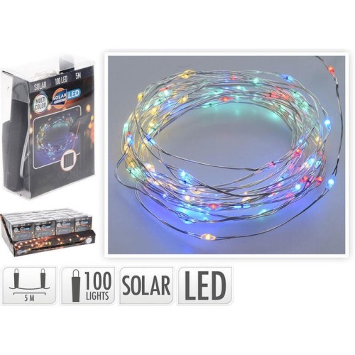 Guirnalda mled, multicolor, ip44, 100 leds, solar, 5m. basics