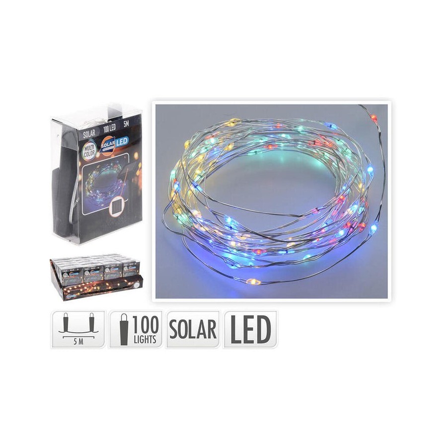 Guirnalda mled, multicolor, ip44, 100 leds, solar, 5m. basics