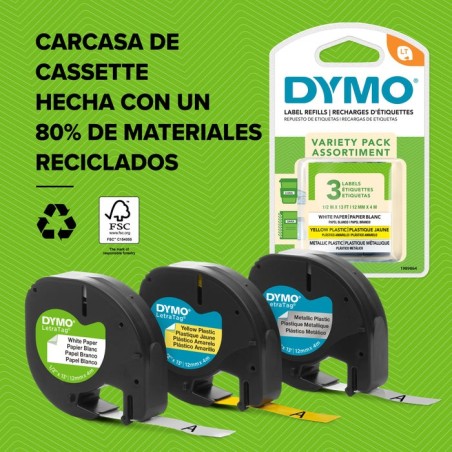 Cinta rotuladora adhesiva de plástico dymo 91203 para letratag 12mm x 4m negra-roja