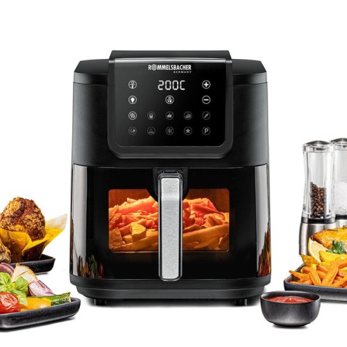 Freidora rommelsbacher frh 1700  sencillo 8 l independiente 1700 w freidora de aire caliente negro, acero inoxidable