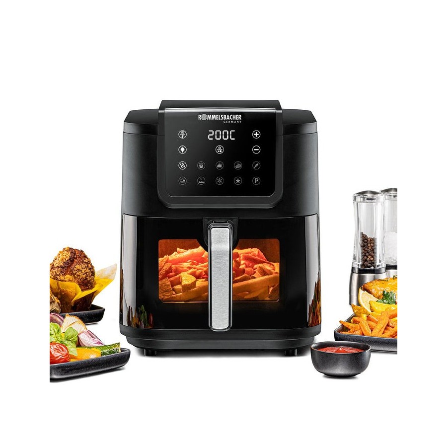 Freidora rommelsbacher frh 1700  sencillo 8 l independiente 1700 w freidora de aire caliente negro, acero inoxidable