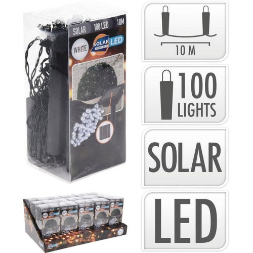 Guirnalda led solar, blanco calido, 100 leds, 10m.