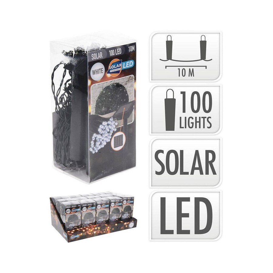 Guirnalda led solar, blanco calido, 100 leds, 10m.