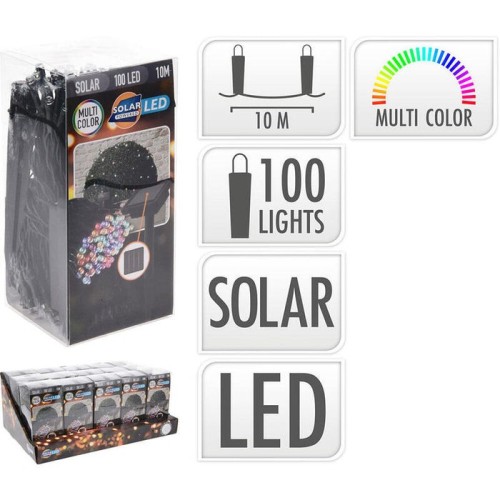 Guirnalda led, multicolor, ip44, 100 leds, solar, 10m. basics