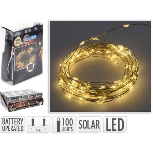 Guirnalda mled, blanco calido, ip44, 100 leds, solar, 5m. basics