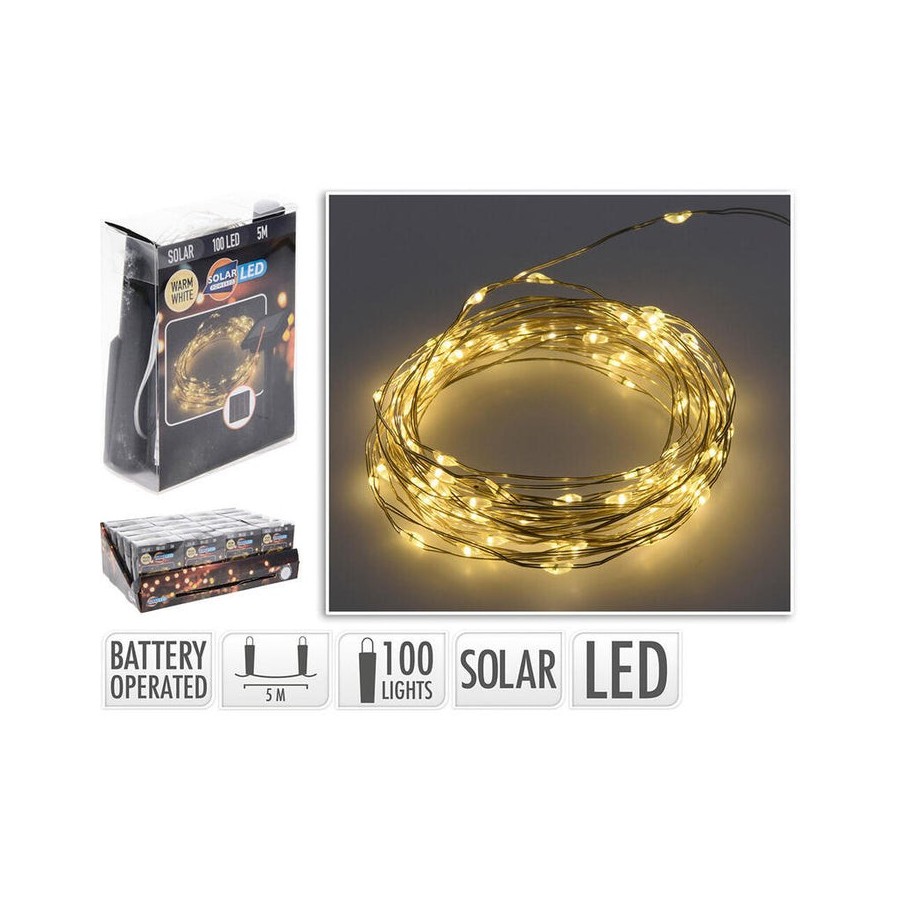 Guirnalda mled, blanco calido, ip44, 100 leds, solar, 5m. basics