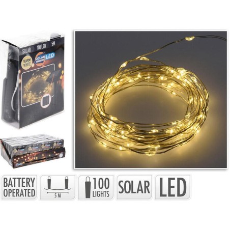 Guirnalda mled, blanco calido, ip44, 100 leds, solar, 5m. basics