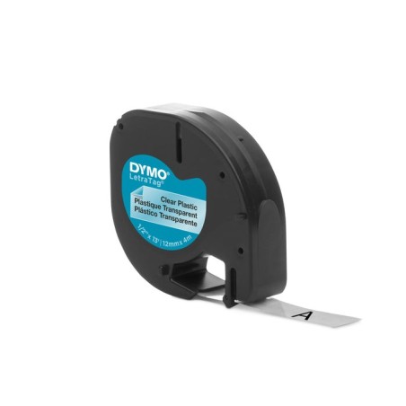 Cinta rotuladora adhesiva de plástico dymo 12267 para letratag 12mm x 4m negra-transparente