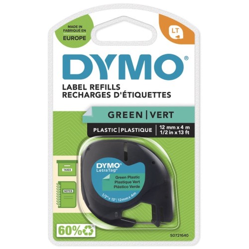 Cinta rotuladora autoadhesiva dymo plastico negro-verde 12mm x 4 metros para rotuladoras letratag